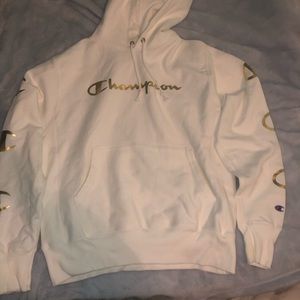 white and gold champion hoodie